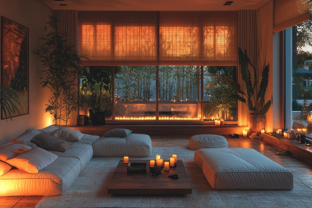 Salone con scenari di luce al tramonto